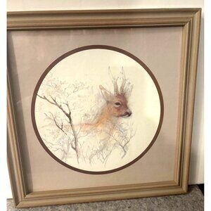 Vintage 1979 Deer Print by Edward Art Products  13.5 x 13.5  # 3272